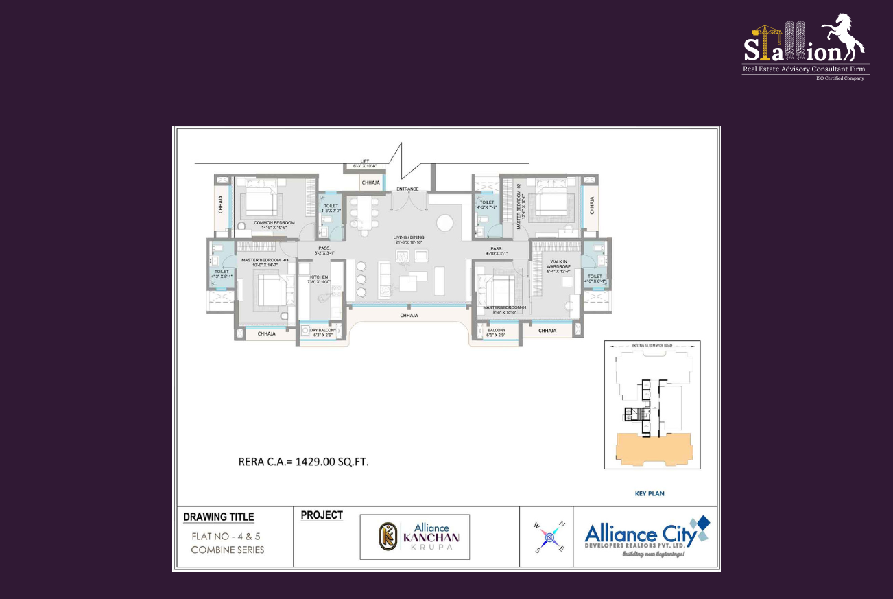 4 BHK Floor Plan 1429 SQ.FT